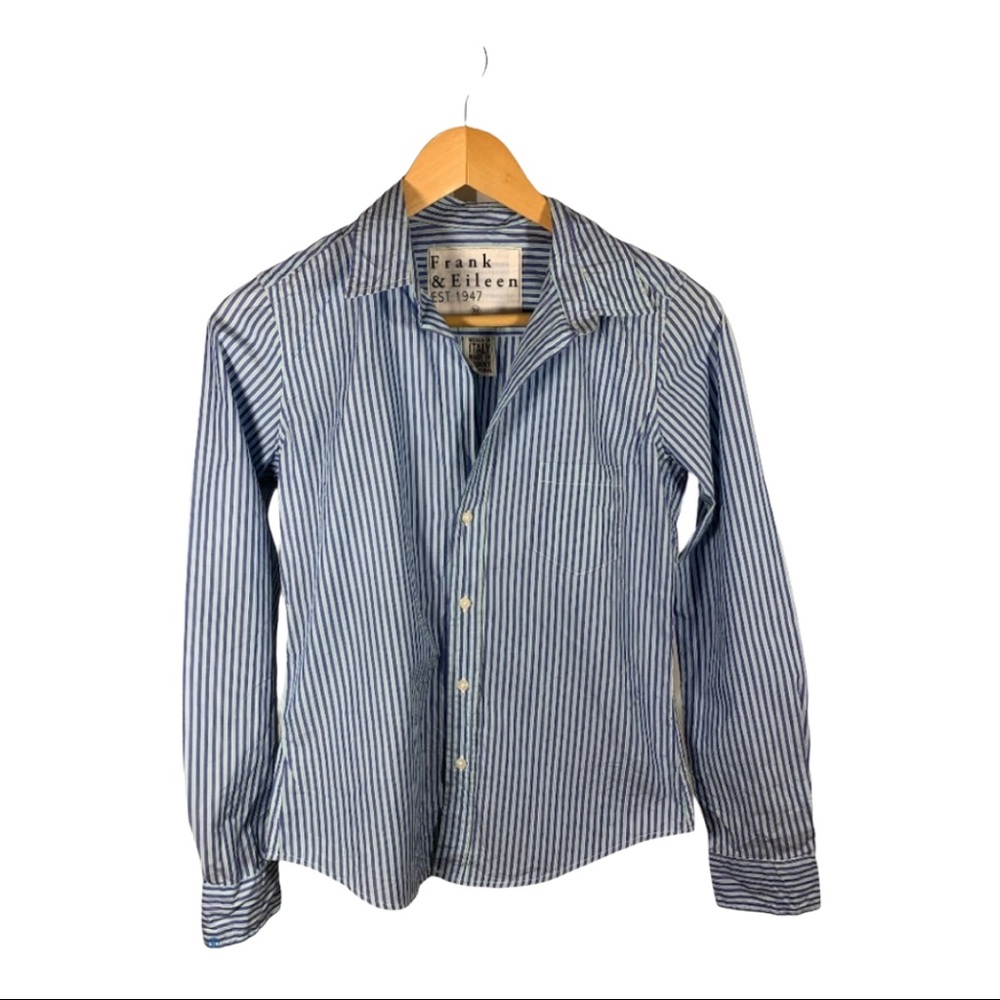 FRANK & EILEEN Women’s ‘Barry’ Button-Up Cotton Shirt Blue Size Extra Small